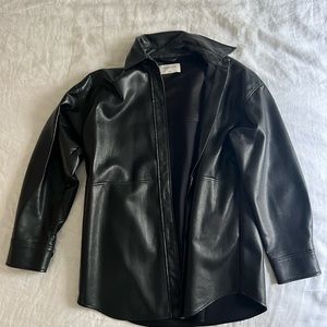 Aritzia Babaton black vegan leather shirt